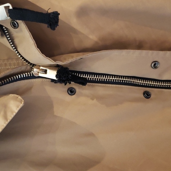 Zara Hooded Jacket Raincoat Women's Brown Gold Zipper Side Pockets Draw st - Picture 7 of 10